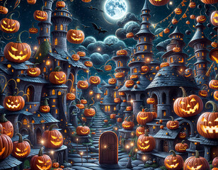 Fototapeta premium ハロウィン世界のパンプキン街に来ちゃいました