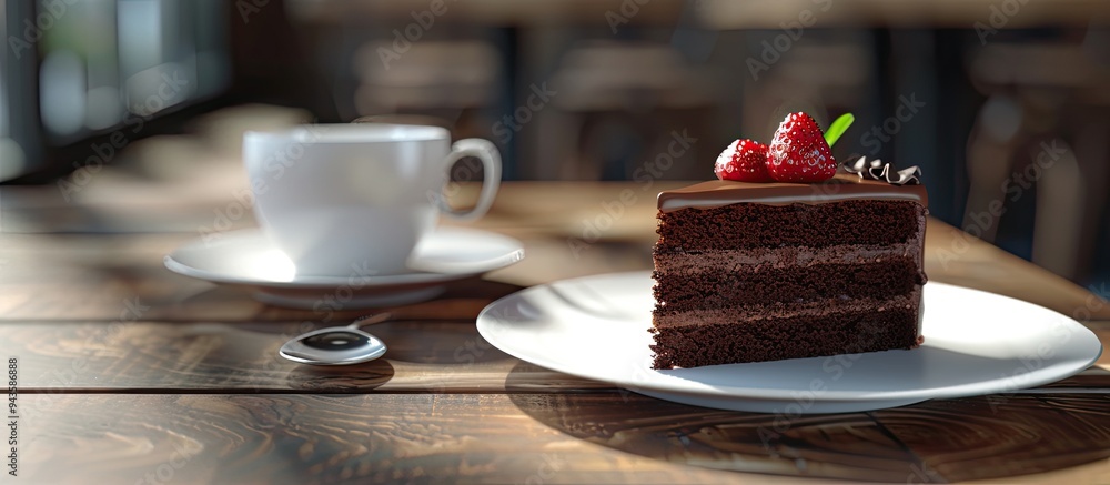 Poster table with a chocolate cake copy space image