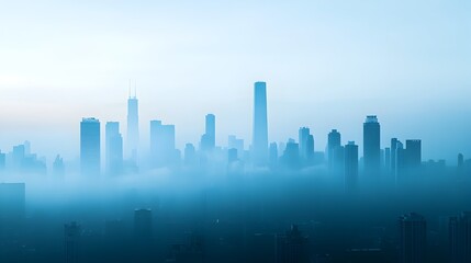 Shrouded Skyline The Looming Presence of Greenhouse Gases in an Urban Landscape  A dramatic aerial view of a city skyline enveloped in a thick haze