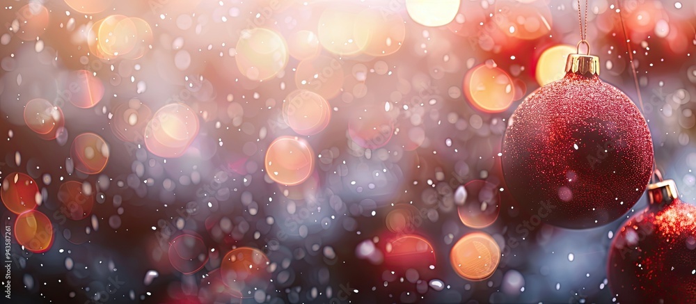 Leinwandbilder Banner design featuring Christmas balls set against a blurred background with a bokeh effect providing space for text in the image. Creative banner. Copyspace image