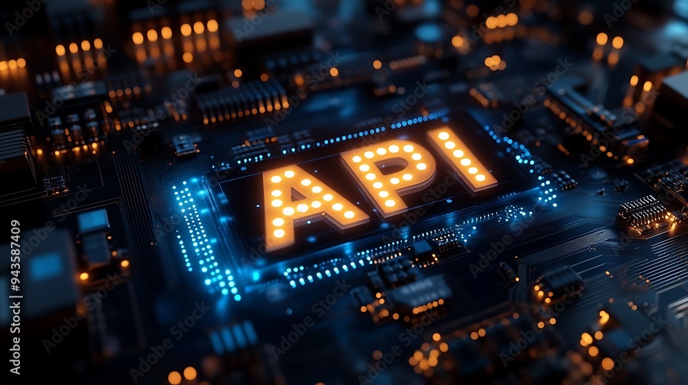 Poster api signage illuminating a complex circuit board design