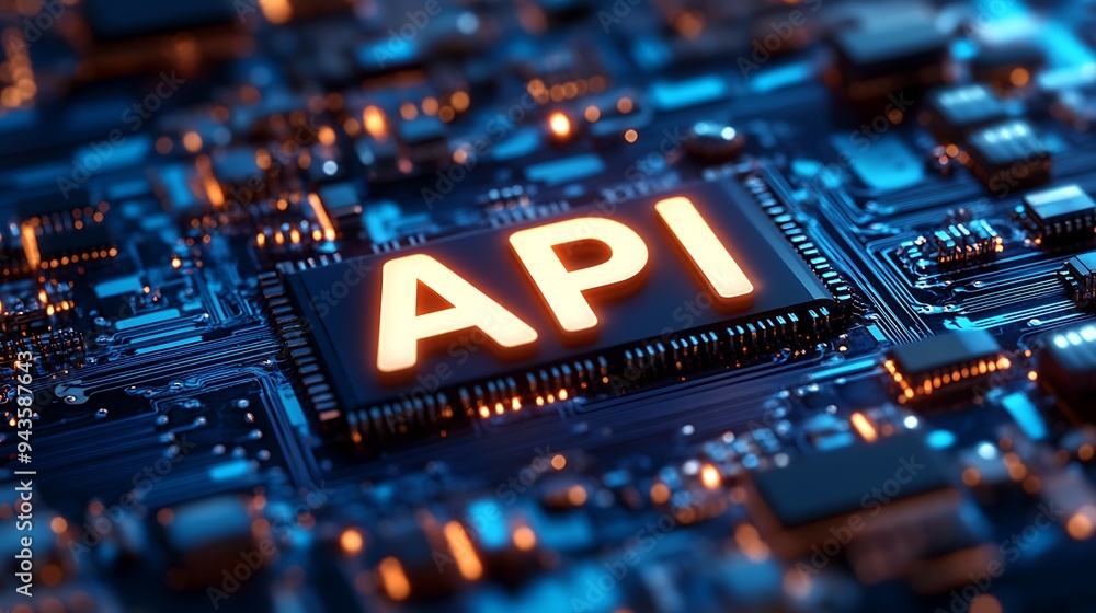 Poster api signage illuminating a complex circuit board design
