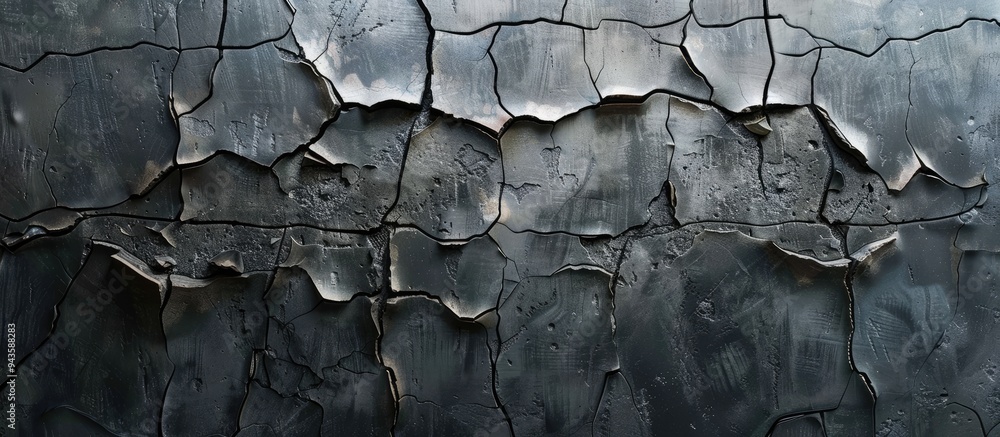 Poster abstract cement wall in dark grey displaying multiple cracks with copy space image