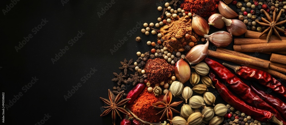 Poster whole spice mix from india showcased on a black backdrop with ample space for text or other elements