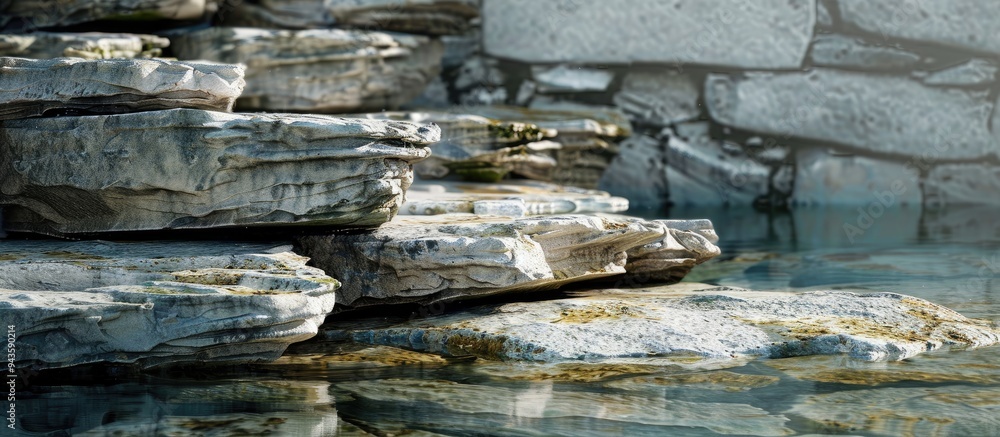 Poster Background of podium made of natural stones with spacious copy space image