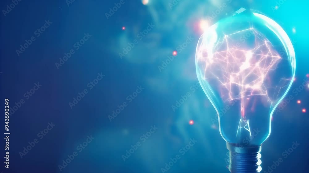Poster abstract glowing light bulb against a dark background, symbolizing the concept of ideas and innovati