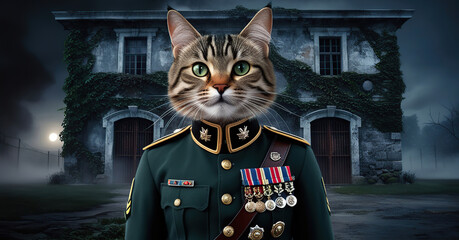Smokey 4K wallpaper background with military theme featuring a cat in army uniform isolated blur background