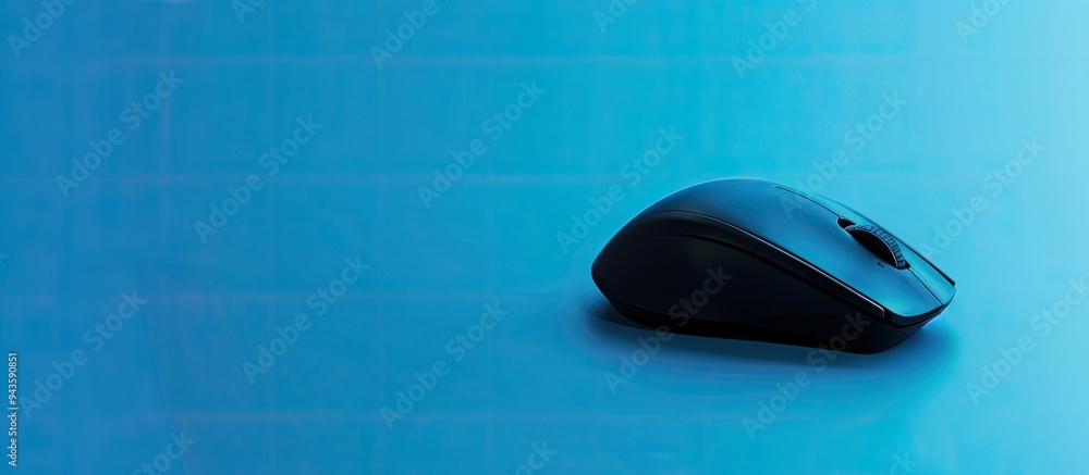 Poster light blue background with a computer mouse for banner design featuring copy space image