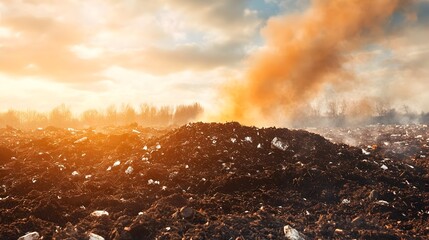 Aerial Perspective of Landfill Site Releasing Methane Gas Illustrating the Detrimental Impact of Waste on Greenhouse Gas Emissions and Climate Change