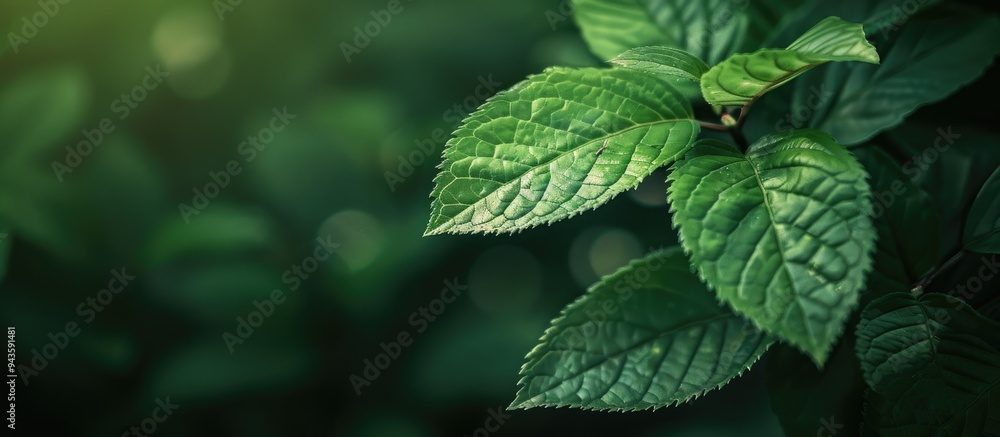 Poster green leaf in a garden with space for text ideal for nature wallpaper backgrounds. creative banner. 