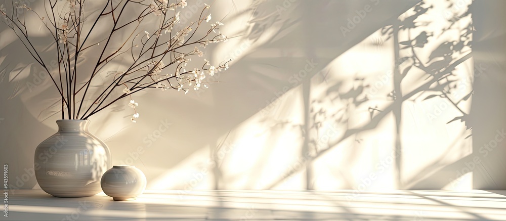 Poster a sophisticated and delicate light background for showcasing products accented by gentle tree branch