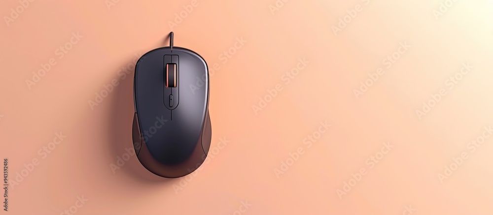 Poster top view of a wireless mouse on a beige background with copy space image for text
