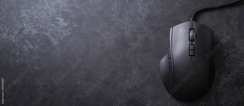 Aufkleber Top view of a mouse and mousepad arrangement on a grey backdrop providing space for text in the image. Creative banner. Copyspace image