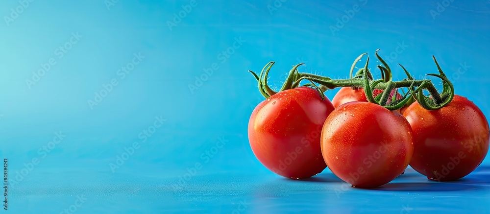 Poster Tomatoes placed on a blue backdrop with copy space image