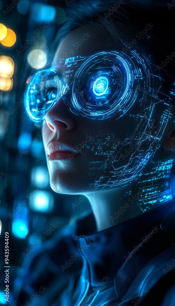 Poster portrait of a technology innovator set against a futuristic high tech background with elements