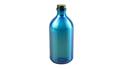Crystal-clear aqua water fills a blue plastic bottle, isolated on a white background