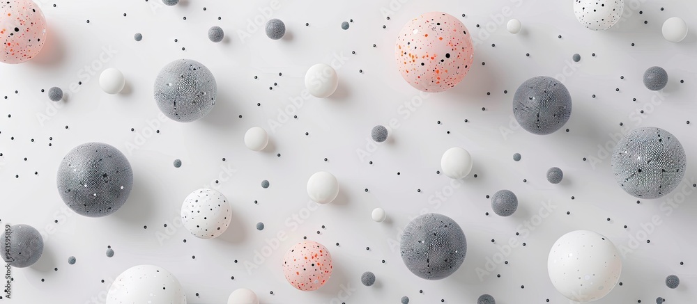Poster top view of decorative balls on a white surface offering copy space image