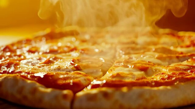 Close up of fresh hot pepperoni pizza