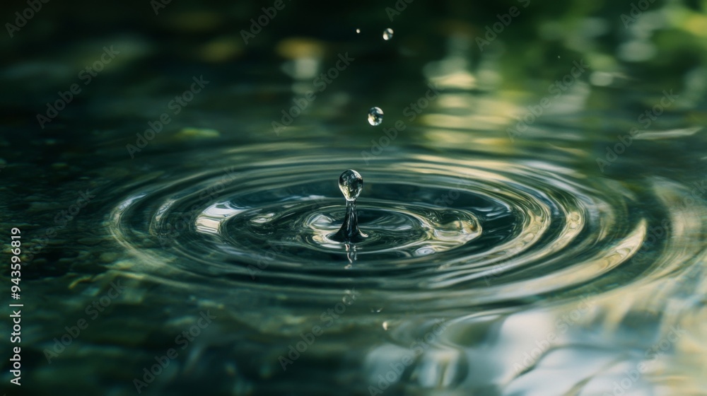 Aufkleber a water droplet falling into a calm pool, creating ripples that expand outward, symbolizing tranquil