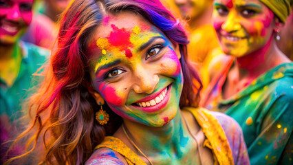 Fototapeta premium Beautiful Woman Playing Holi. 