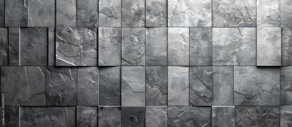 Poster aesthetic gray stone tiles on a massive exterior wall with a background and texture suitable for a c