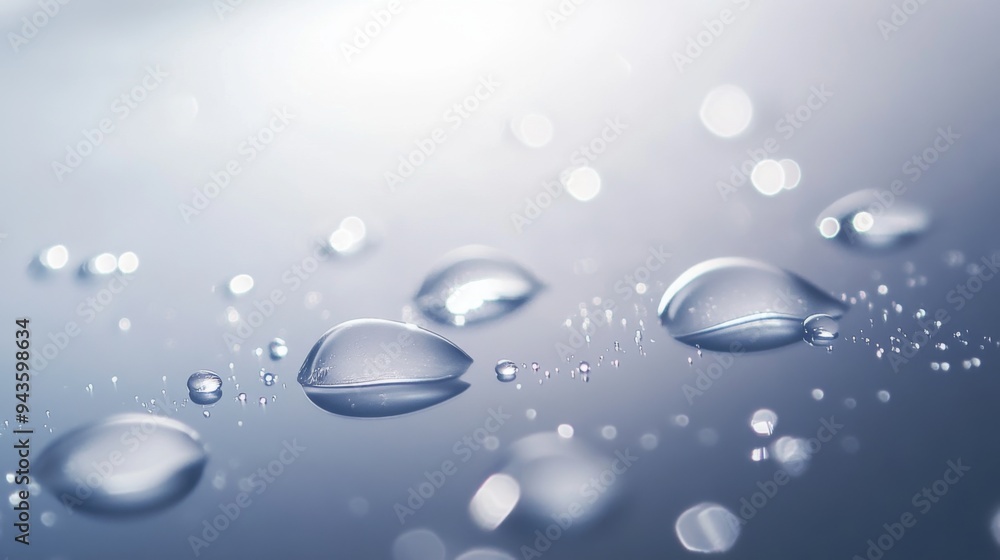 Aufkleber water droplets on a smooth glass surface, with soft light refracting through them, creating a minima