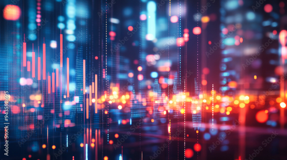 Poster abstract financial background with glowing stock charts and bar graphs