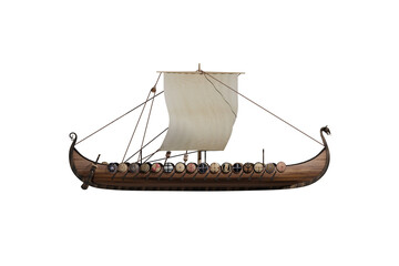 Viking ship longship transparent background 3D render image side view of a sailing ship