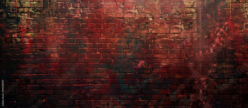 Aufkleber vintage grungy brick wall texture in red tones featuring a distressed appearance with dark smudges f