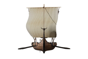 Viking ship longship transparent background 3D render image front view of a sailing ship