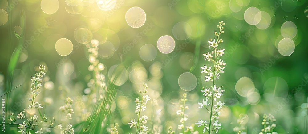Aufkleber white flowers growing in a field with lush greenery filipendula ulmaria meadow flowers on a forest l