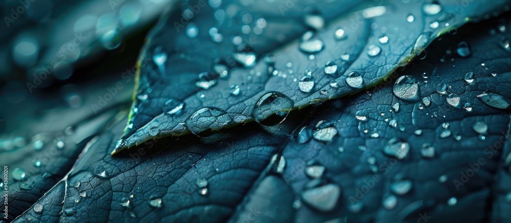 Aufkleber A stunning close up shot capturing water droplets on a leaf after rain illustrating a nature theme with copy space image