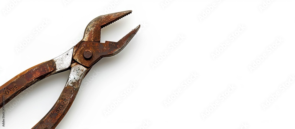 Poster an aged pair of iron pliers stands alone on a white background with copy space image available