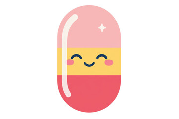 Obraz premium A cute cartoon capsule with a smiling face, ideal for health and wellness themes. Perfect for children's healthcare illustrations. Isolated on transparent background.