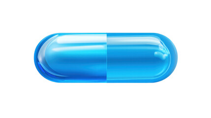 A vibrant blue capsule representing health and wellness, ideal for pharmaceutical or dietary supplement imagery. Isolated on transparent background.