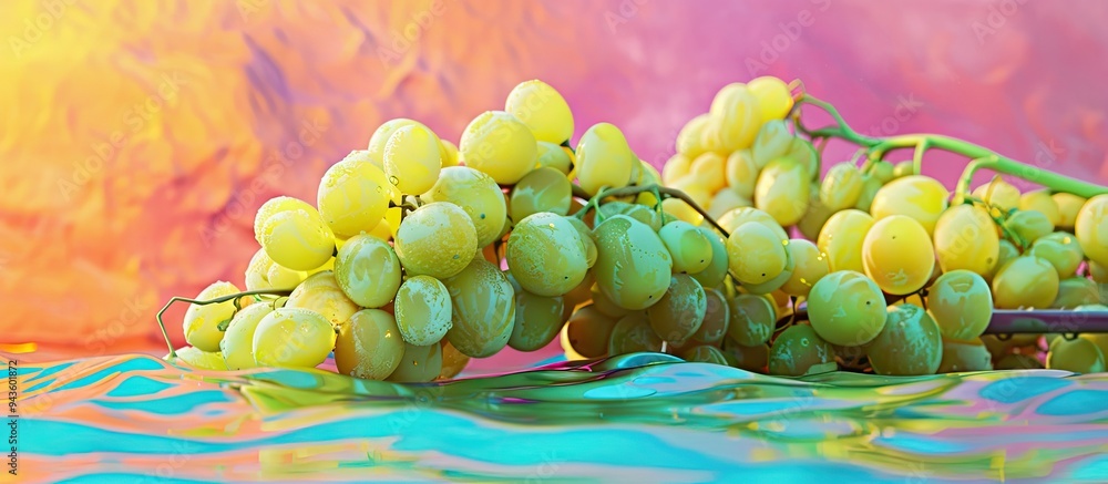 Aufkleber green grapes beautifully displayed on a colorful backdrop with plenty of copy space image
