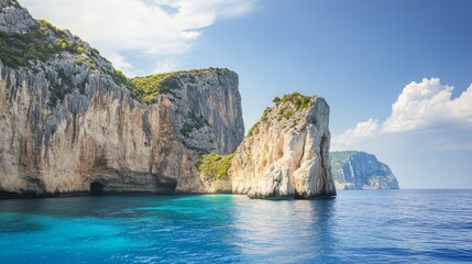 Fototapeta premium Greece's Zakynthos Island, surrounded by the enchanting Ionian Sea, offers some of the most breathtaking landscapes on Earth.