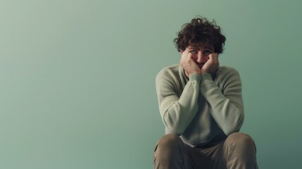 Man sad depressed background young unhappy isolated adult man head stress face expression person background. The concept of a man who can't cope with stress, a burden on men.