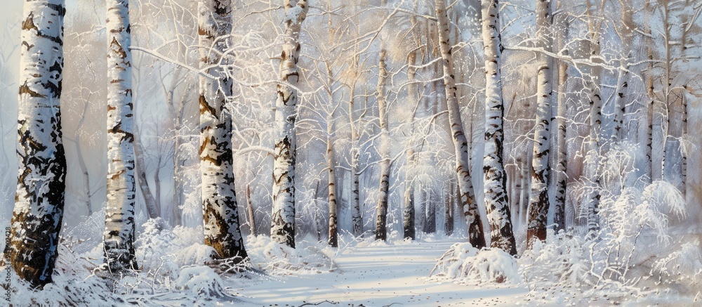 Fototapete explore the enchanting beauty of frost on the trees with this captivating image of a birch tree ador
