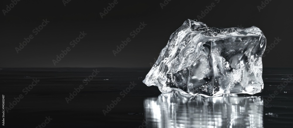 Aufkleber clear ice piece on reflective black surface with copy space image