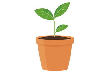 A vibrant green plant growing in a clay pot, symbolizing growth, nature, and environmental wellness. Isolated on transparent background.