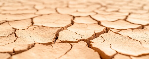 Fototapeta premium Close-up of cracked dry soil, showcasing the effects of drought and aridity on the land. Nature's resilience in challenging conditions.