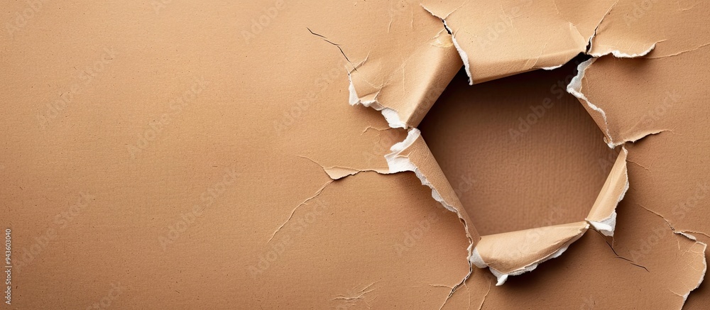 Poster craft paper displaying a torn square hole offering space for text or images. creative banner. copysp