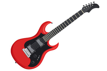 A vibrant red electric guitar featuring a sleek design and distinctive shape, perfect for rock music enthusiasts and musicians. Isolated on transparent background.