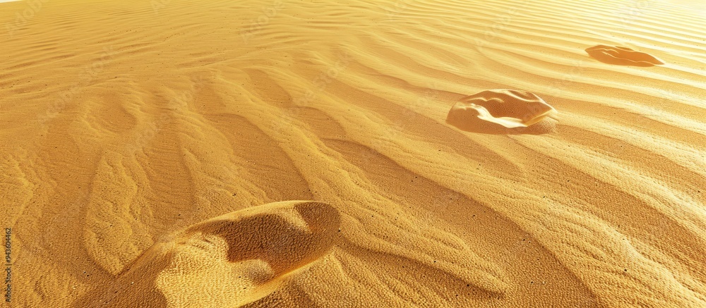 Poster Footsteps patterns on a sandy beach provide a picturesque backdrop with ample copy space image