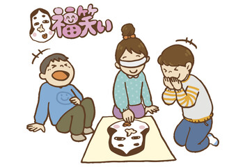 福笑いをする子どもたち
