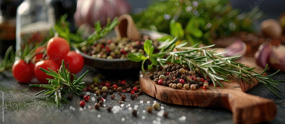 Poster rosemary and assorted spices contribute to the concept of seasoning in cooking findings ways to inco