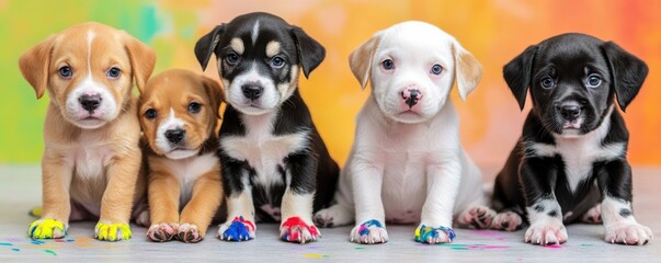 A charming group of five adorable puppies showcasing various breeds and colors, ready to delight any pet lover.