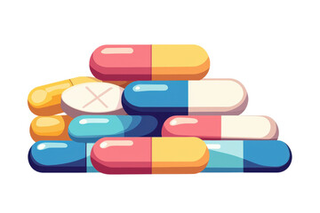 Colorful capsules stacked together, representing healthcare and medication concepts, perfect for medical and pharmaceutical themes. Isolated on transparent background.