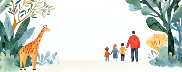 Zoo visit flat design top view family outing theme watercolor Complementary Color Scheme